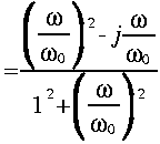 
~ = frac{LRparen{frac{omega}{omega_0}}^2 - j frac{omega}{omega_0}} {1^2 + LRparen{frac{omega}{omega_0}}^2}
